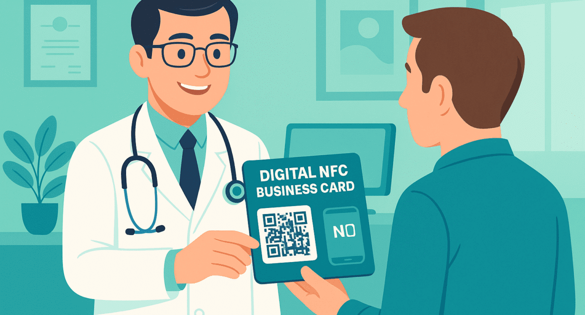 How Medical Professionals Can Use Nfc Cards For Patient Engagement 6 Doctor Handing Digital Business Card To Patient